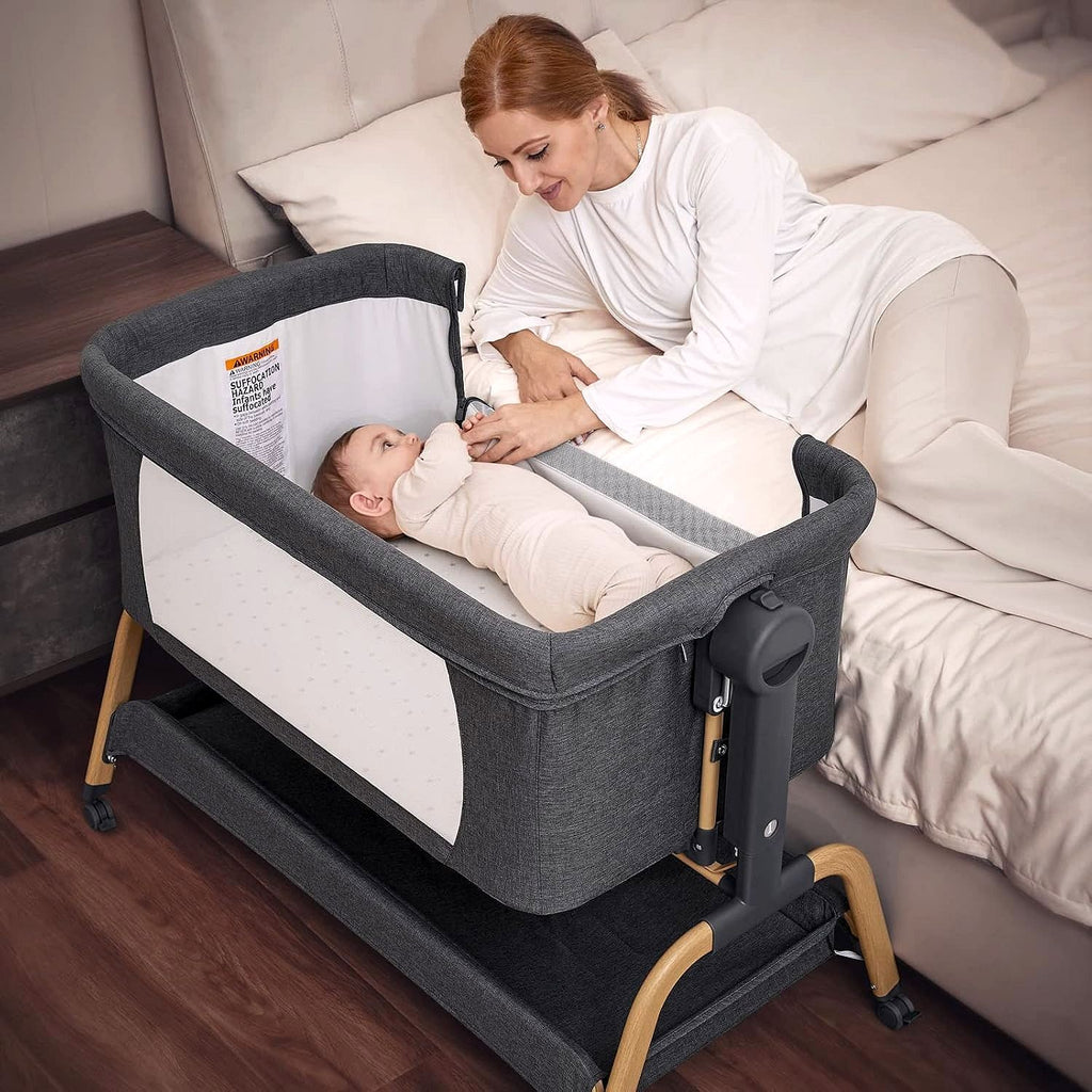 2026 Berceau / Lit de chevet avec fonction basculante, matelas & roulettes – 3-en-1 pour nouveau-nés