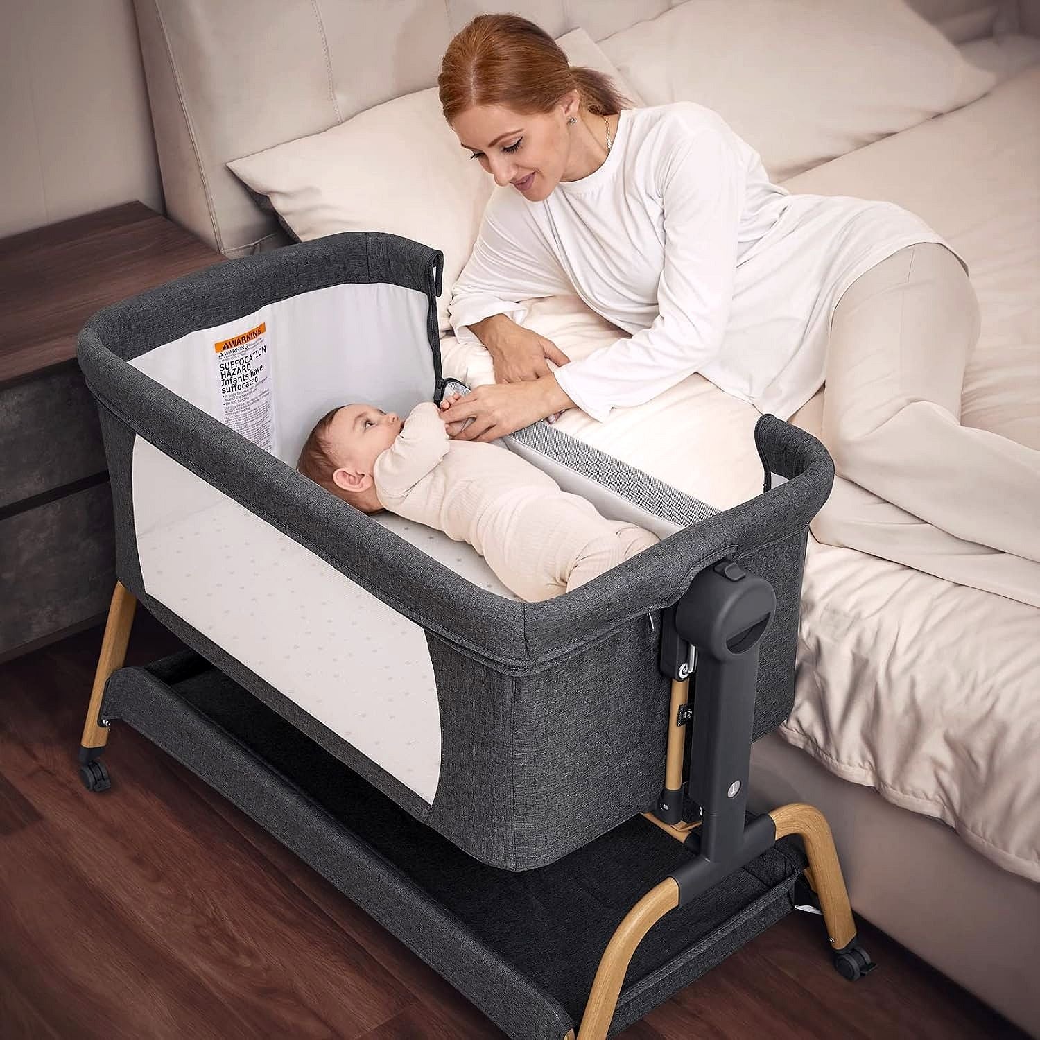 2026 Berceau / Lit de chevet avec fonction basculante, matelas & roulettes – 3-en-1 pour nouveau-nés
