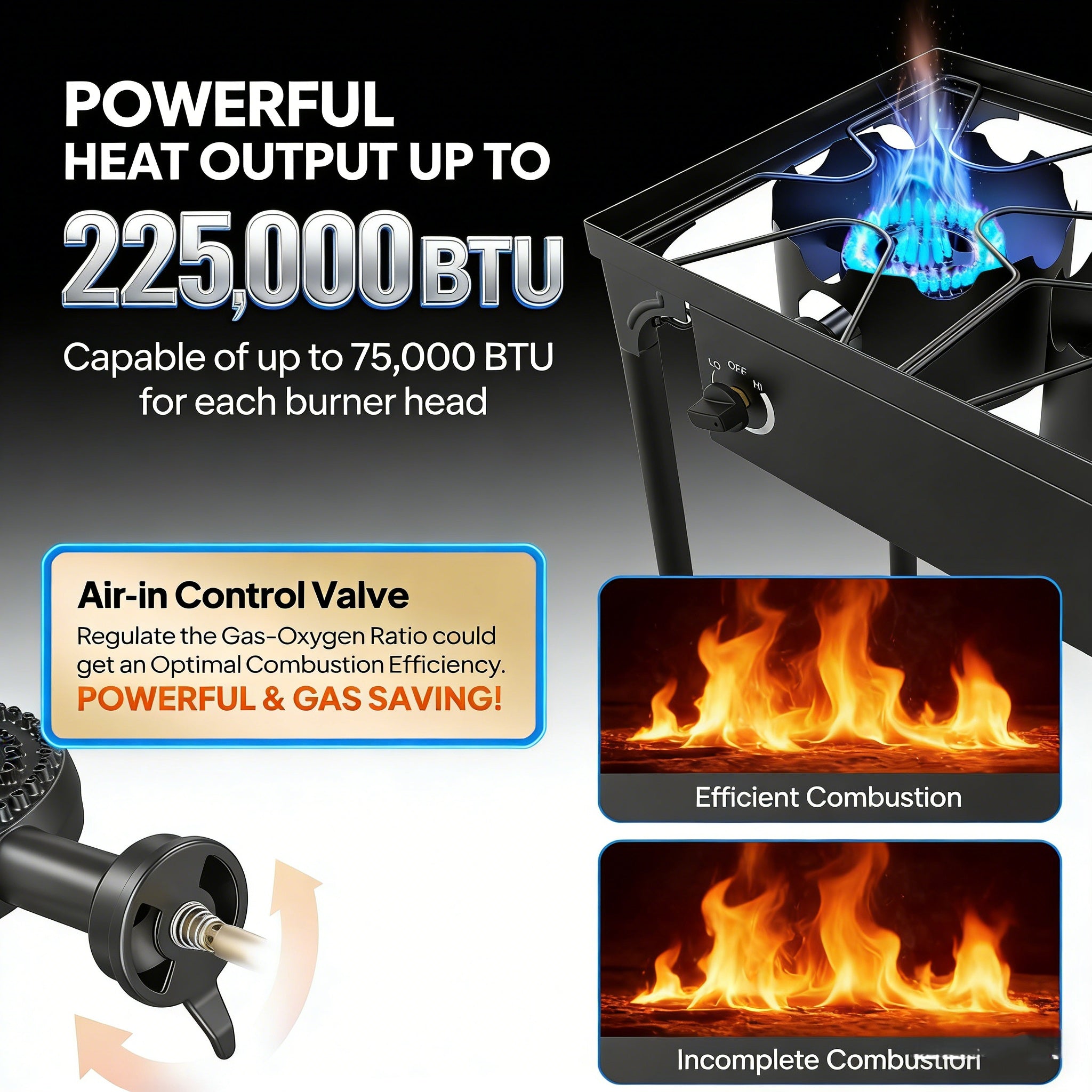 2026 3 Burner 225,000 BTU Outdoor Gas Propane Stove for Camping Cooking