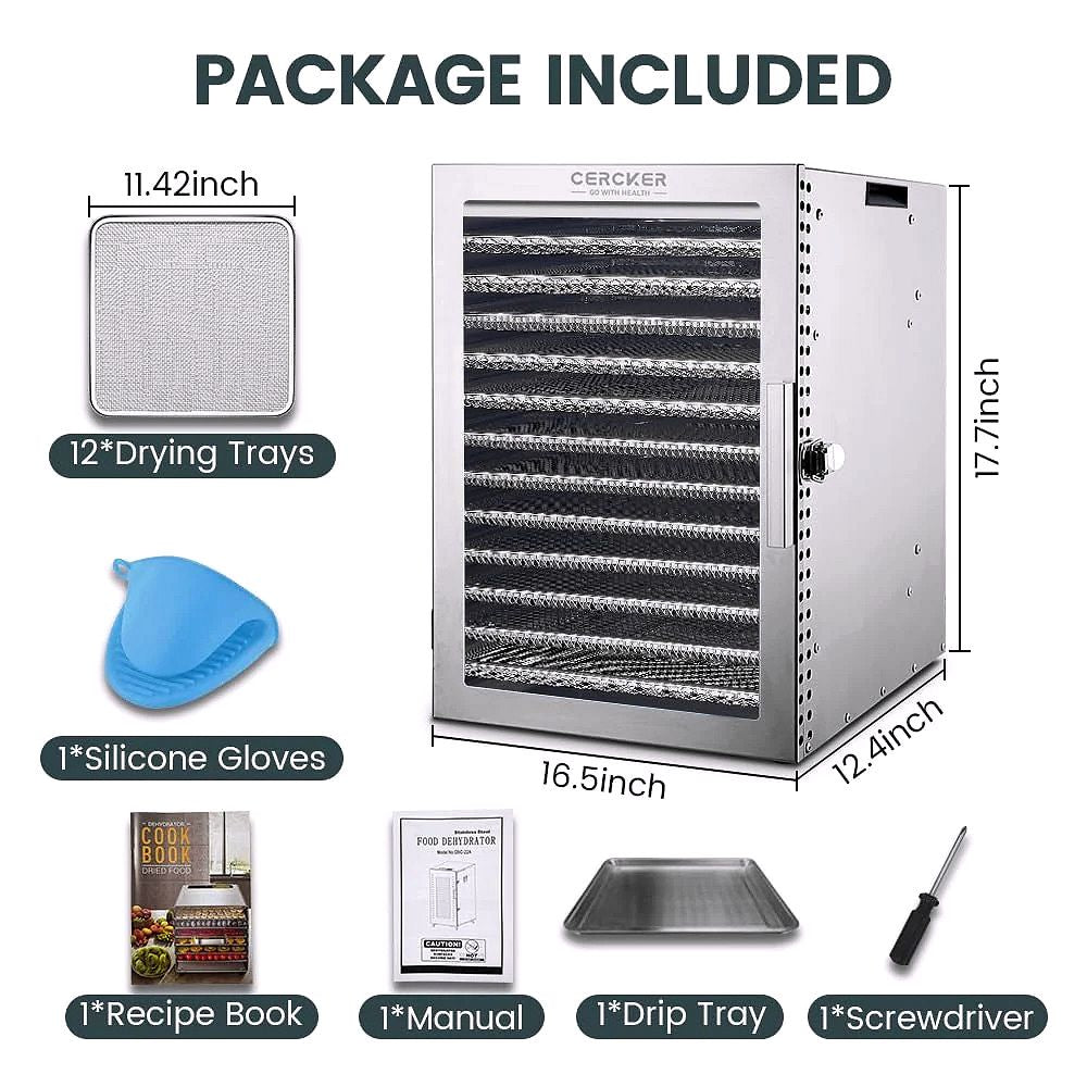 2026 Déshydrateur alimentaire Cercker avec 12 grilles en inox