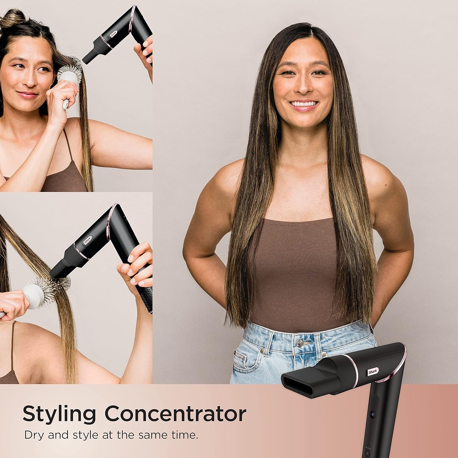 2026 2025 Système de coiffage et de séchage Shark HD430 FlexStyle, sèche-cheveux brosse puissant et multi-styler avec boucleurs Auto-Wrap, brosse plate, brosse ovale et embout concentrateur, coloris Stone