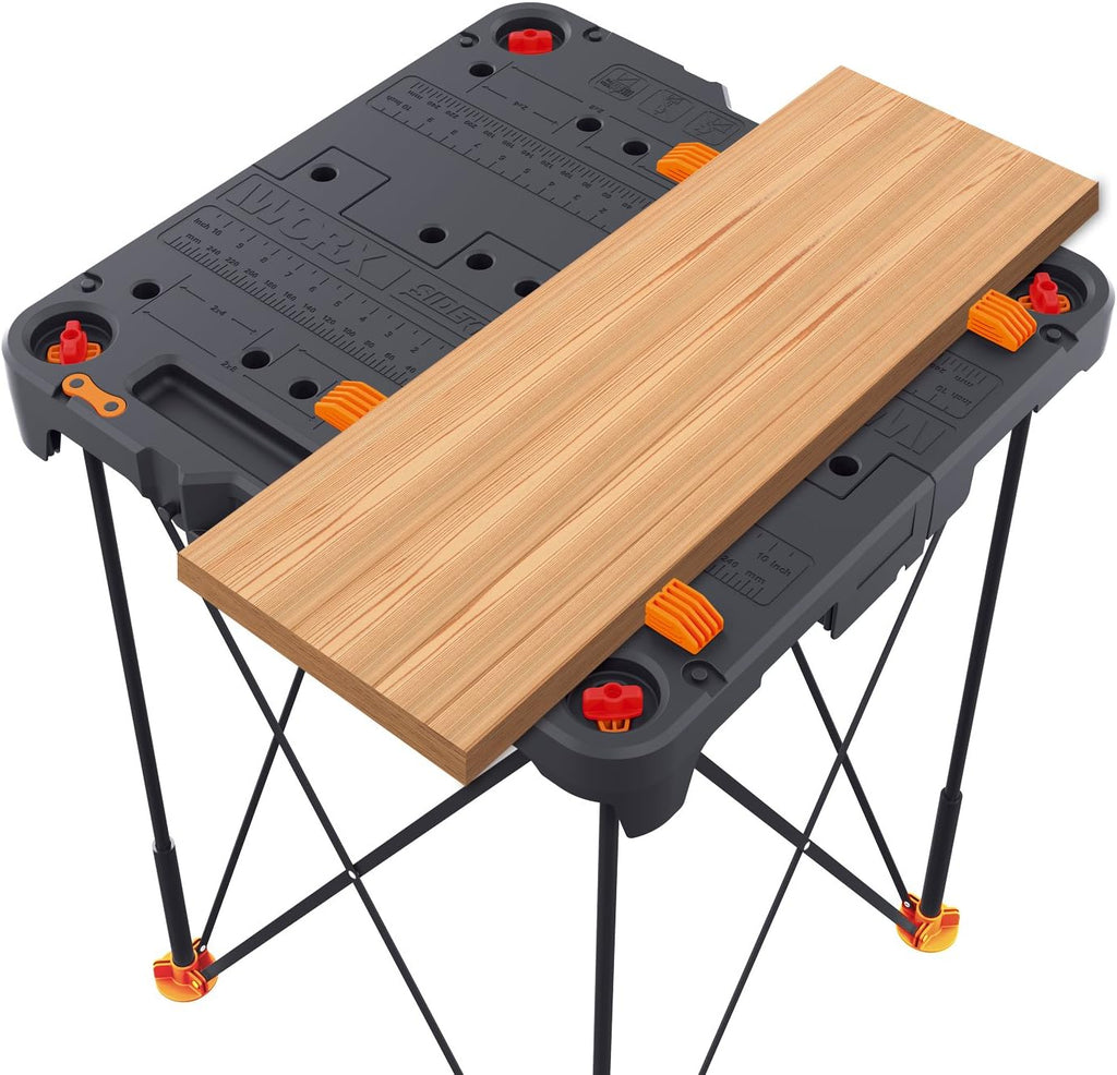 2026 2025 Table de Travail et Chevalet Pliant 2-en-1 Worx Pegasus, Banc de Travail Portable Facile à Installer, 31" L x 25" P x 32" H, Léger avec Haute Capacité de Charge, WX051 - Inclut 2 Serres et 4 Brides