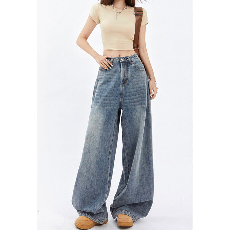 Jean taille haute jambes larges coupe ample en denim pour femme