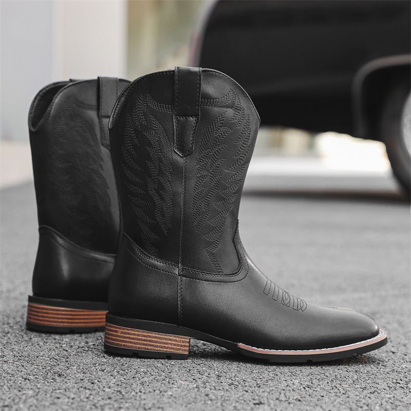 Bottes style western en denim brodé en cuir tendance confortable pour homme