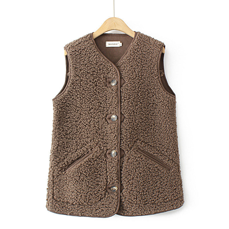Gilet sans manches grande taille daim lambswool doux chaud ville pour femme