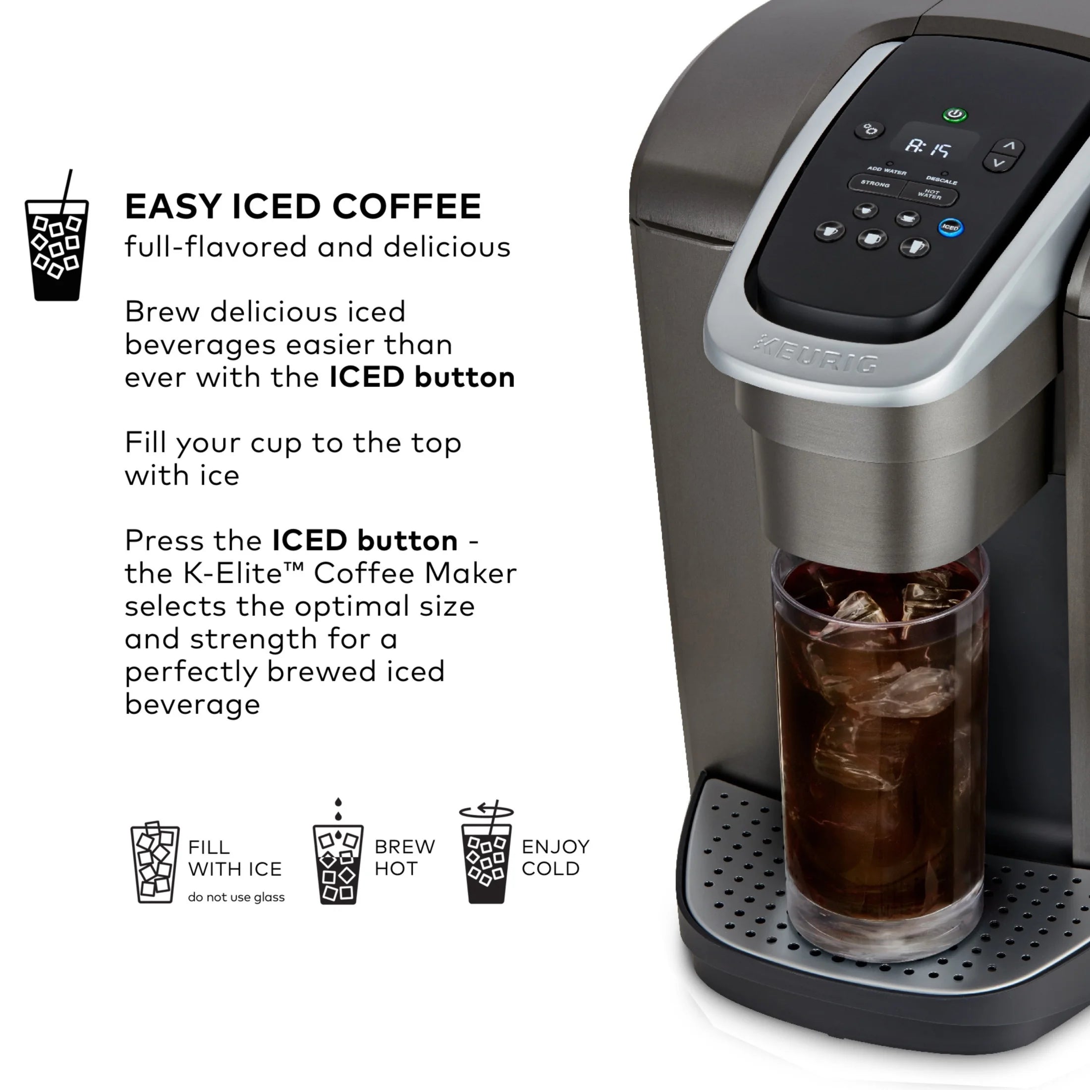 2026 2025 Keurig K-Elite – Machine à Café à Dosettes K-Cup à Portion Unique, Finition Brossée Slate, Programmable pour Café Chaud et Glacé