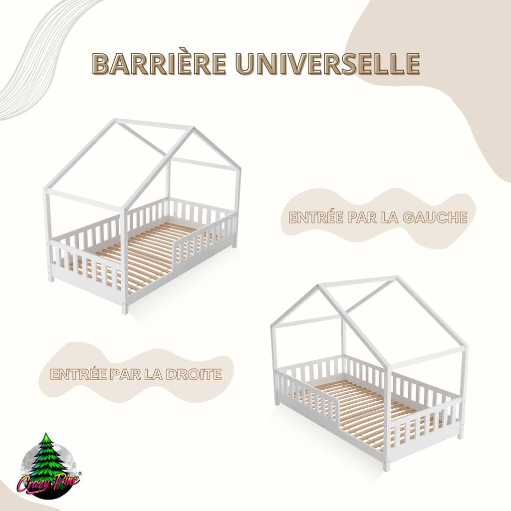 2026 Lit cabane Crazy Pine Crazy House avec tiroirs 190 x 90 cm &ndash; Lit enfant en bois naturel avec barri&egrave;re &ndash; Lit Montessori au sol avec rangement suppl&eacute;mentaire et barri&egrave;re amovible
