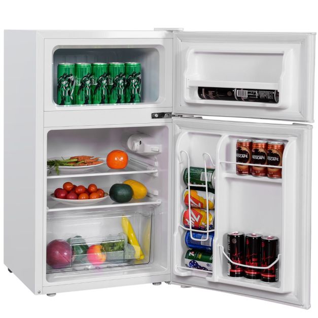 2026 Réfrigérateur Compact Mini-réfrigérateur 90 L Congélateur Séparé avec Design à 2 Portes Fonctionnement Silencieux Blanc/Gris/Noir