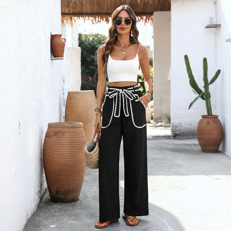 Pantalon coupe décontractée couleur blocked jambes droites décontracté pour femme