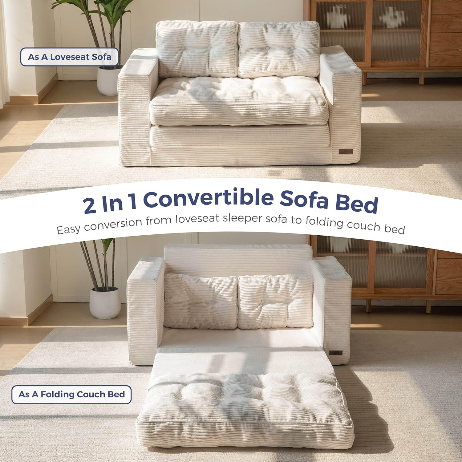 2026 MAXYOYO Canapé-lit Convertible, Matelas Pliable Adulte Convertible Canapé-lit avec 2 Oreillers, Lit d'Appoint Surface de Couchage 101x196CM, Canapé pour Salon, Chambre à Coucher