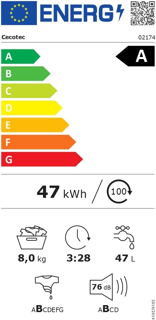 2026 Cecotec Lave-Linge 9Kg Chargement Frontal Bolero Dresscode 9410 Inverter A. 1900W, 1400 tr/min Réglable, 16 Programmes, Faible Consommation d'Énergie, Vapeur, Stérilisation du Linge