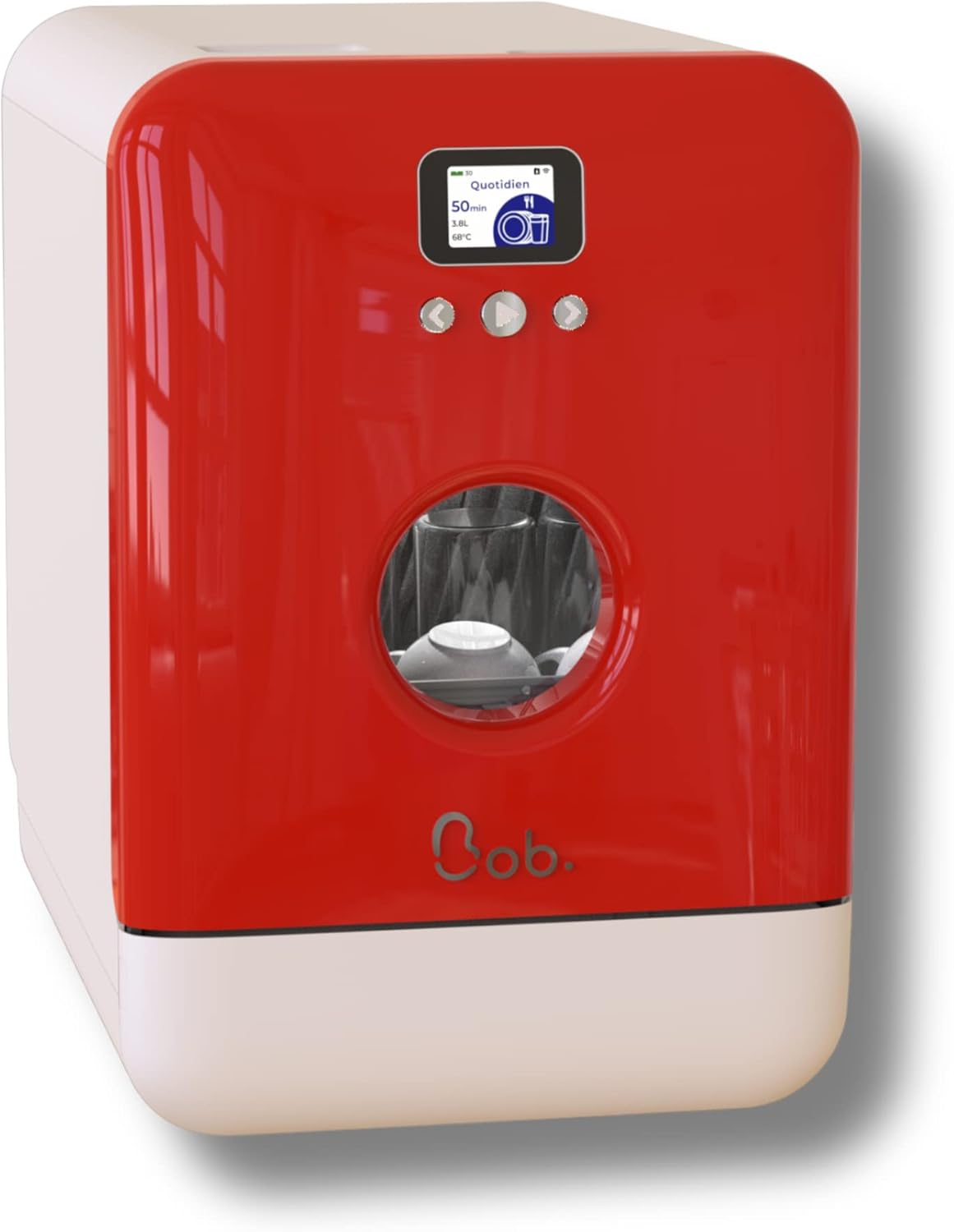2026 DAAN TECH Bob - Lave-vaisselle Compact 3 Couverts Encastrable - Pose Libre, Avec Réservoir, Portable - Séchage Naturel - Assiette 29 cm - Label Origine France Garantie, Eco-Conçu (Blanc-Rouge)