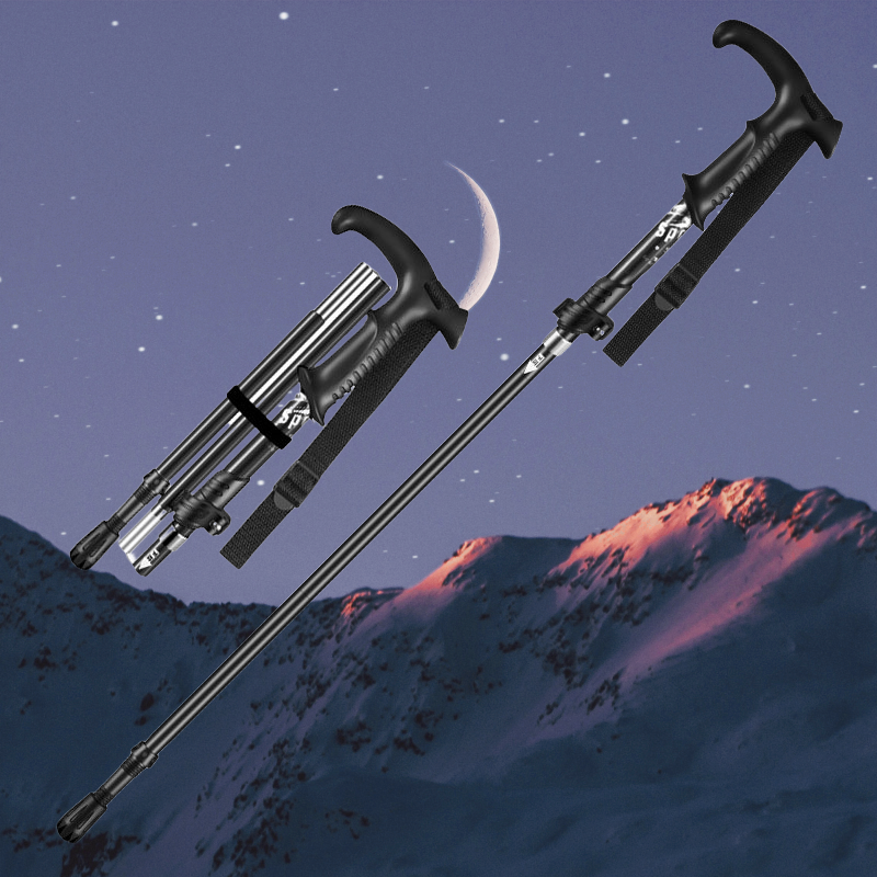 2026 Ultraleichter Aluminium-Wanderstock – Schwarz