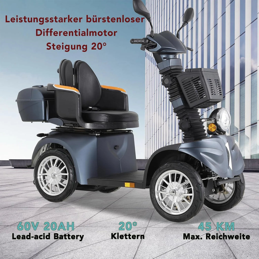 2026 ZVGREEN-Mobilitätsroller mit 4 Rädern-Seniorenmobil-Kapitänssitz-Max. 15km/h-geräumiger Stauraum-drehbarer Sitz-Elektromagnetische Bremse