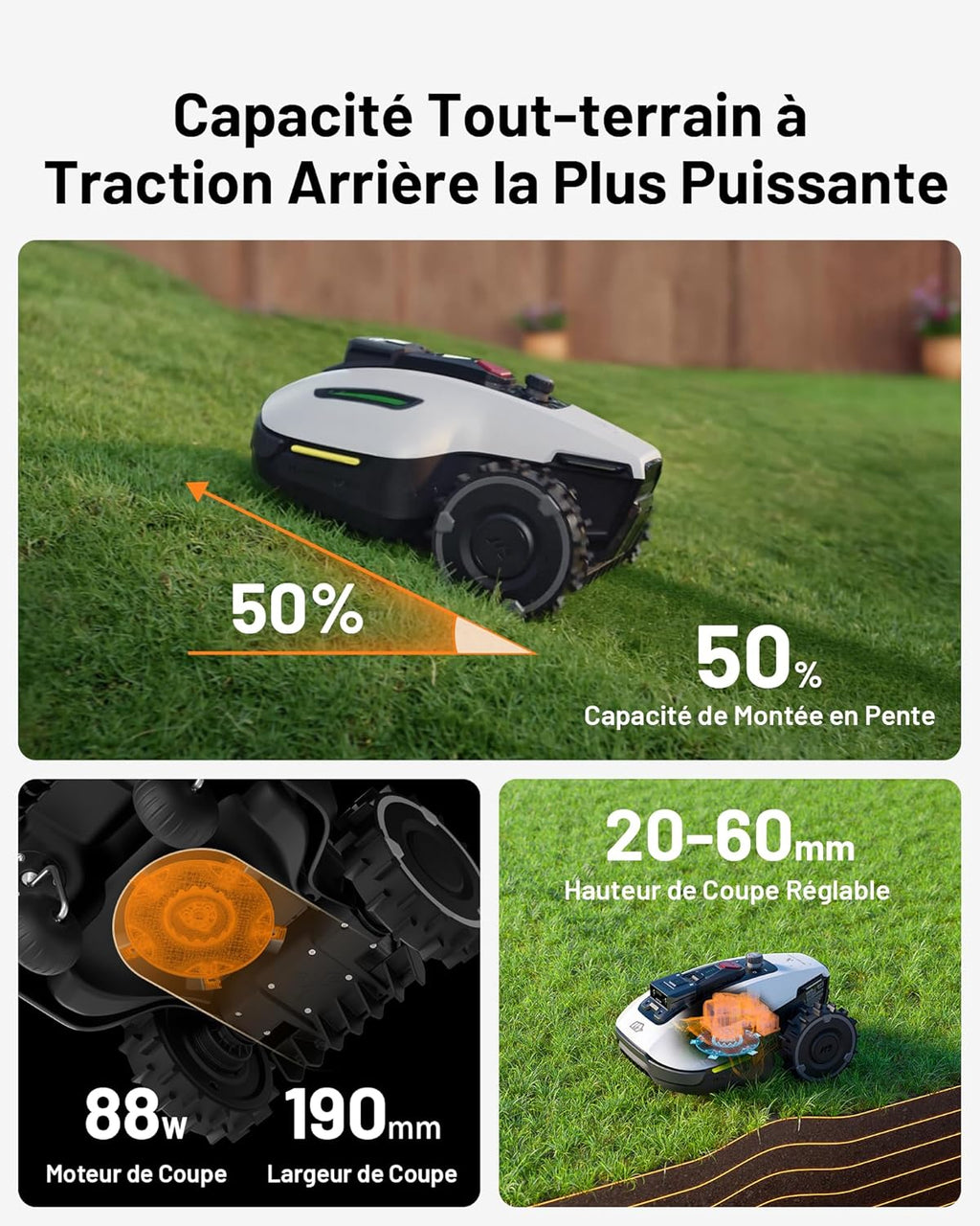 2026 MAMMOTION YUKA Mini 500 Robot Tondeuse sans Fil Périphérique, NetRTK+Vision, Aucune Antenne RTK Requise, Recommandé 500 m², Max. 700 m², Pente à 50%, Cartographie Automatique, avec Module 4G
