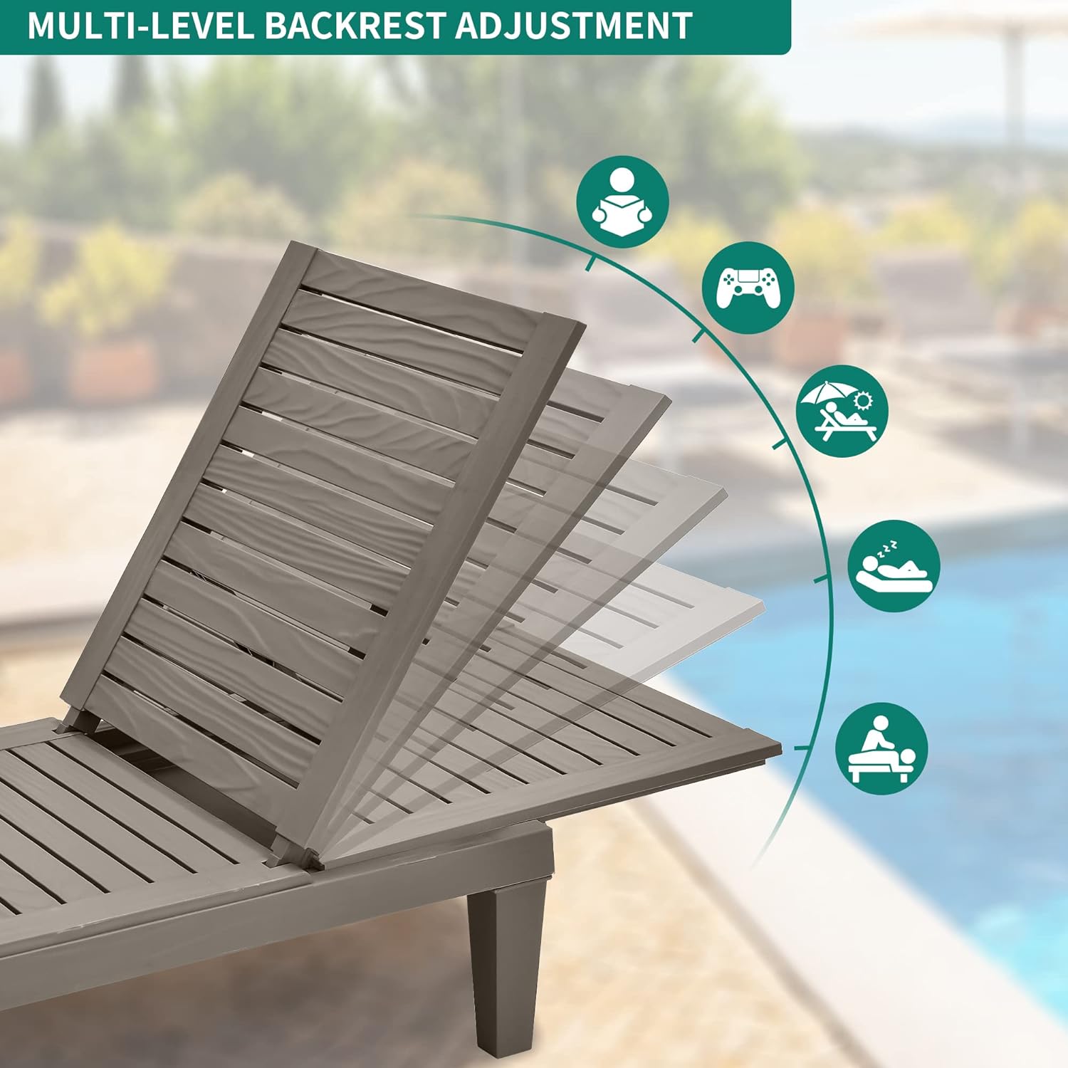 2026 Chaiselongue-Stühle für den Außenbereich, 4er-Set mit verstellbarer Rückenlehne, stabile Liegen für Terrasse und Poolrand, einfache Montage, wasserdicht und leicht mit einer Tragfähigkeit von 120 kg, schwarz