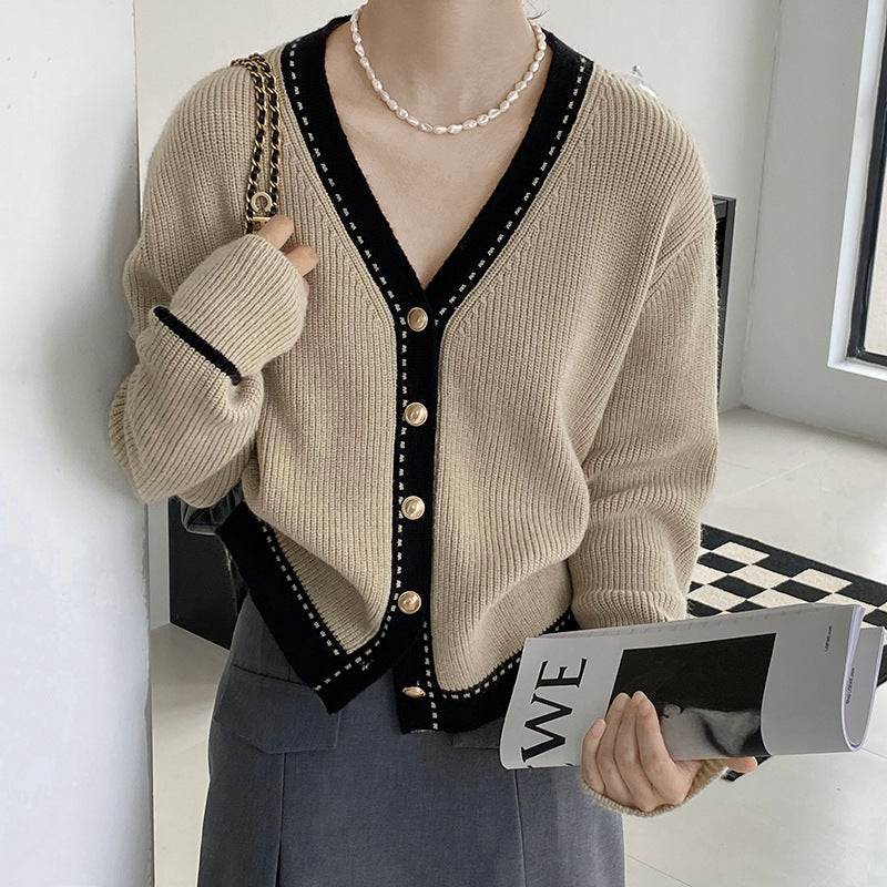 Pull ample col V tricoté slimming bedford cord pour femme