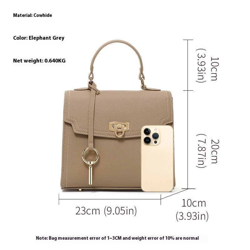 Sac à main en cuir véritable motif litchi motif vintage fermoir pour femme