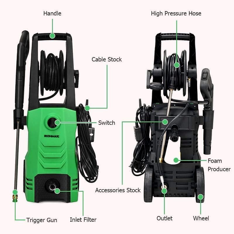 2026 Nettoyeur haute pression électrique 3500 PSI – 1800 W, 2,6 GPM, nettoyeur électrique mobile avec 4 buses