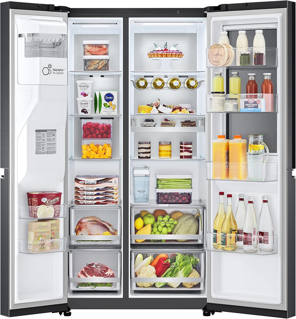 2026 LG GSXV91MCAF Réfrigérateur combiné - Side by Side, 635L, InstaView, Total No-Frost, Compartiment congélation, Distributeur d'eau et glace UVnano, Compresseur Inverter Linear, Wi-Fi, Noir, Classe F