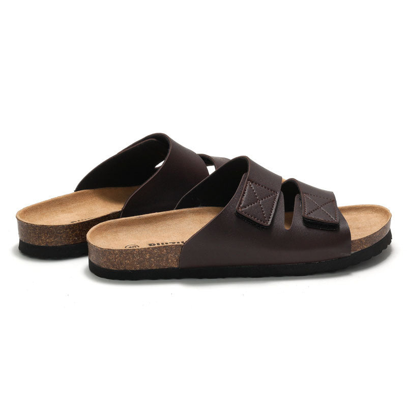 Men's Cork Slippers Velcro Beach Style Casual Summer Footwear Comfort - LAKD London