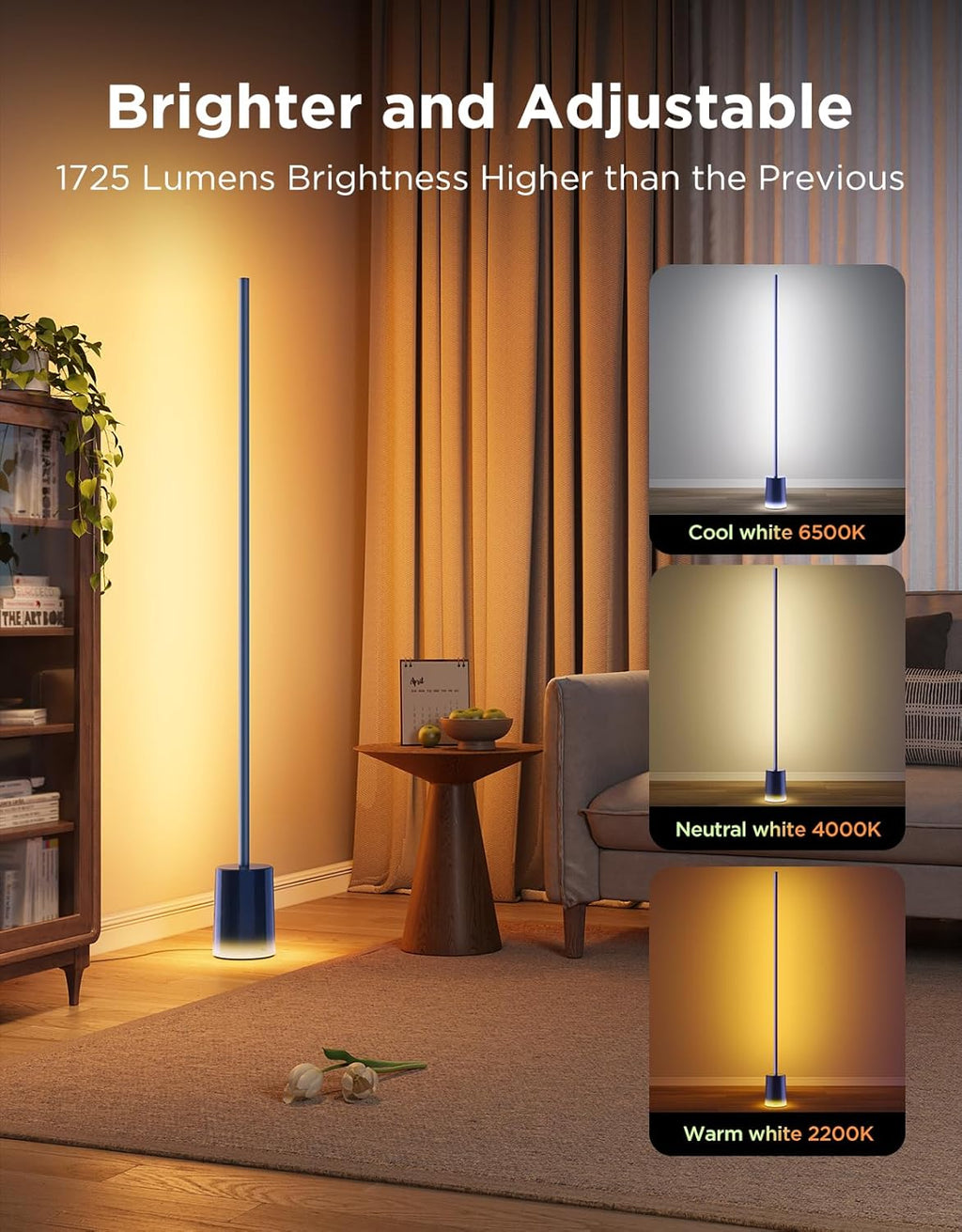 2026 2025 Lampadaire Govee 2 avec Matter, LED RGBIC, Blanc Chaud et Froid, Compatible Alexa, 1725 lm, Synchronisation Musique, Modes Scènes, Lampadaire Intelligent pour Salon et Chambre, Noir (1 Pièce)