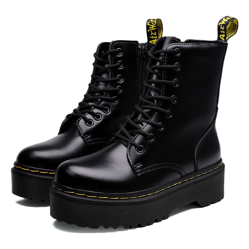 Bottines martin à lacets semelle épaisse zippé décontracté pour femme