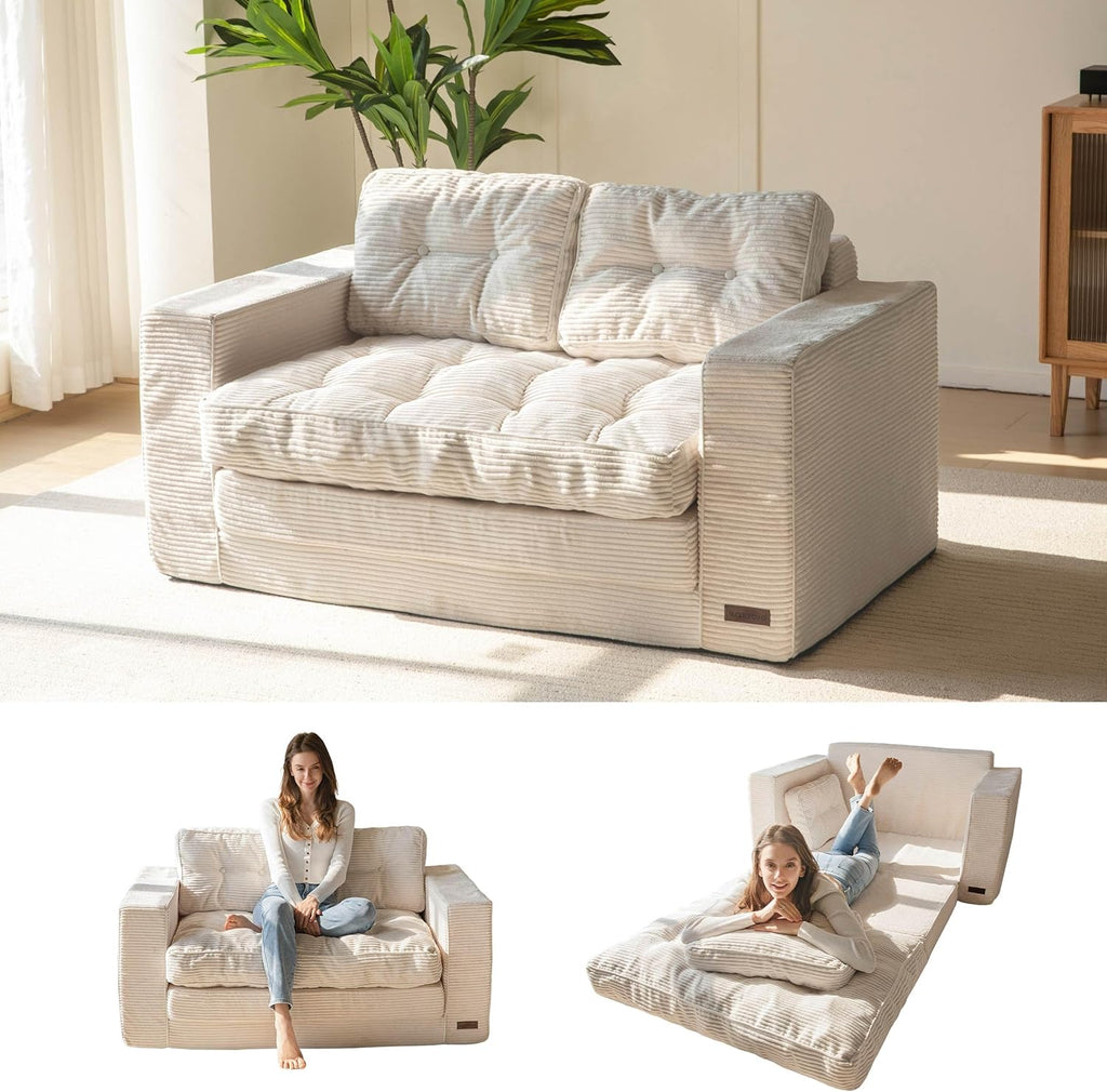 2026 MAXYOYO Canapé-lit Convertible, Matelas Pliable Adulte Convertible Canapé-lit avec 2 Oreillers, Lit d'Appoint Surface de Couchage 101x196CM, Canapé pour Salon, Chambre à Coucher