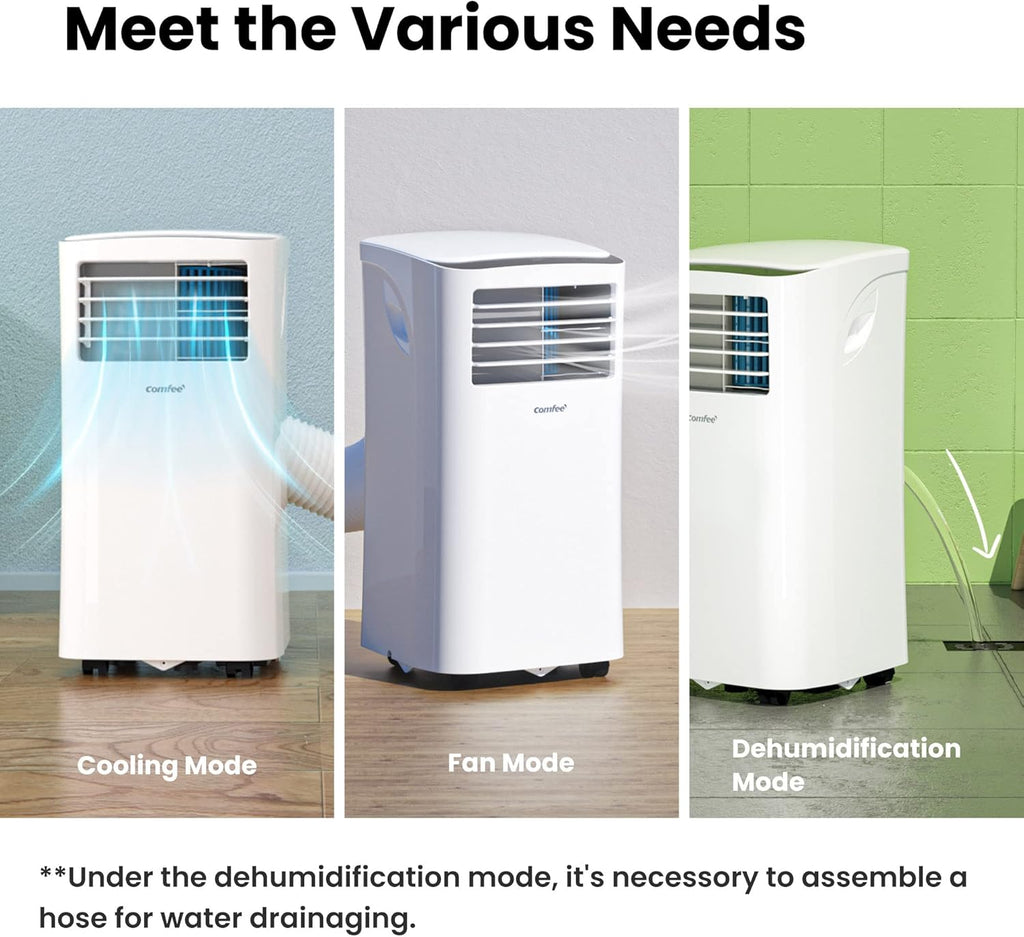 2026 Climatiseur Mobile 9000 BTU/h 2,6kW, 3-EN-1 Refroidisseur Déshumidificateur Ventilateur, Fonction Follow me, Minuterie, Mode nuit, Pour salon et maison de 33㎡/88m³, MPPH-09CRN7, R290