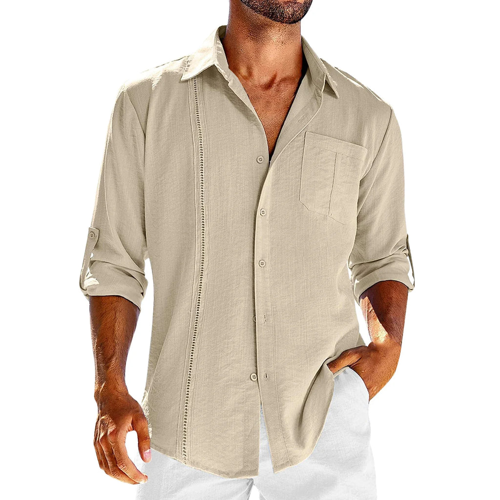 2026 Men's Casual Long Sleeve Button Down Shirt With Pocket Detail