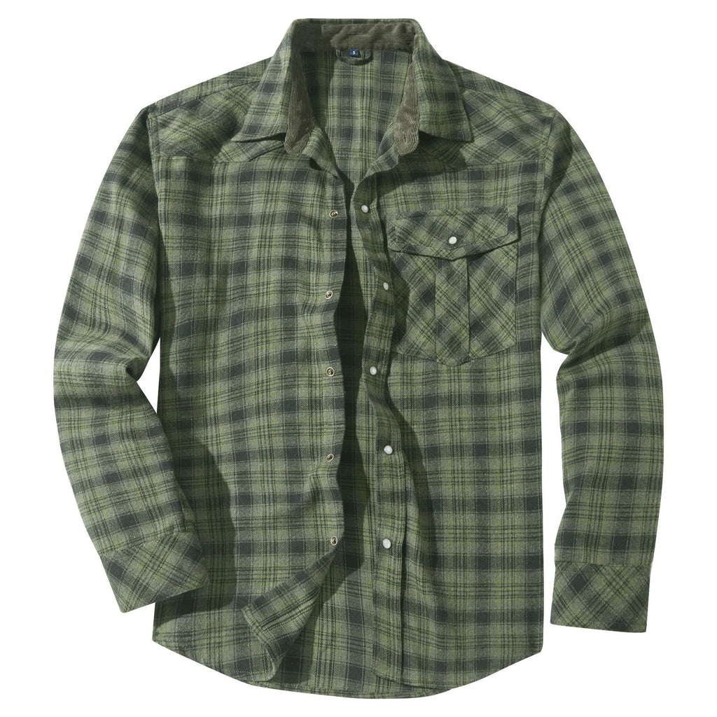 Men's Retro Western Plaid Flannel Pearl Snap Western Style Shirt - LAKD London