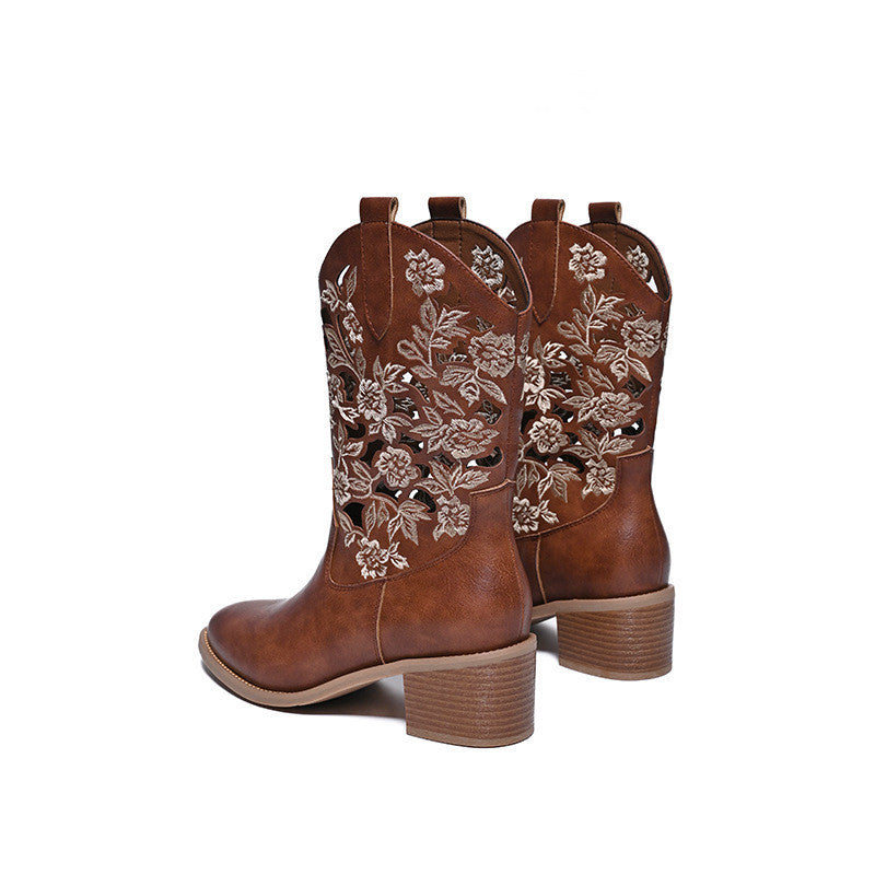 Bottes cowboy qualité haut de gamme épais en cuir cheville pour femme