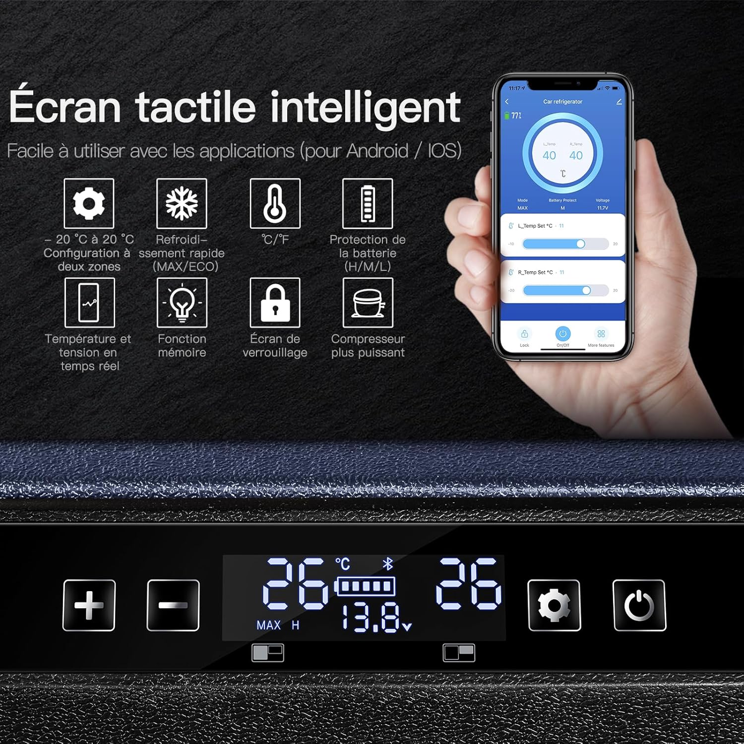 2026 115L Glaciere Electrique Double Zone,Glaciere a Compression WiFi APP,12 V/24 V et 100-240 V Frigo Camping,-20 ℃ à 20 ℃,pour Voiture,Camion,Bateau,Camping,Car,Caravanes,Voyageant,Maison