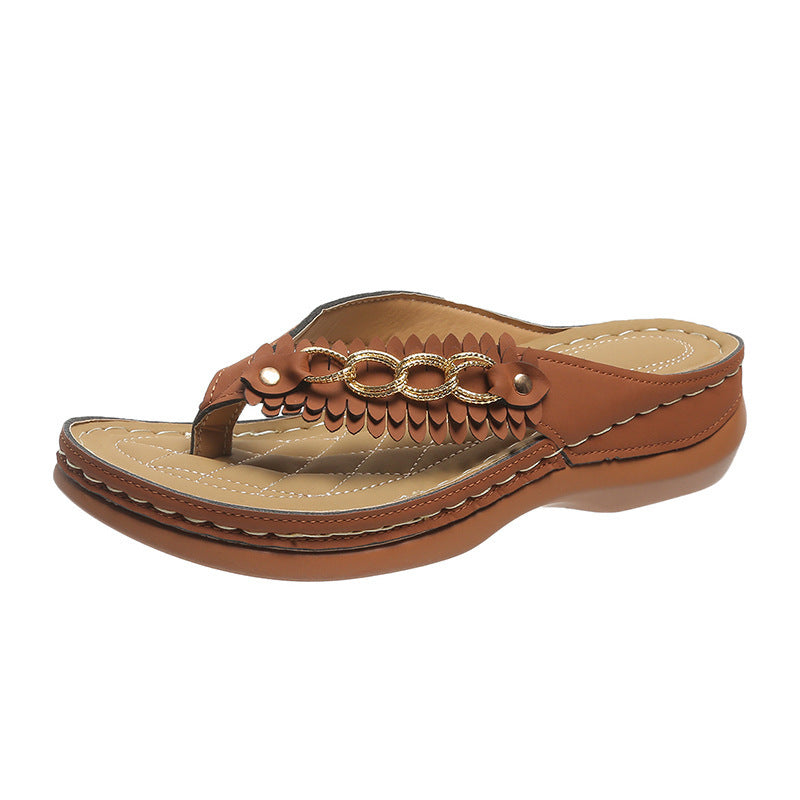 Women's Anti-Slip Slippers Retro Wedge Sandals With Chain Detail - LAKD London
