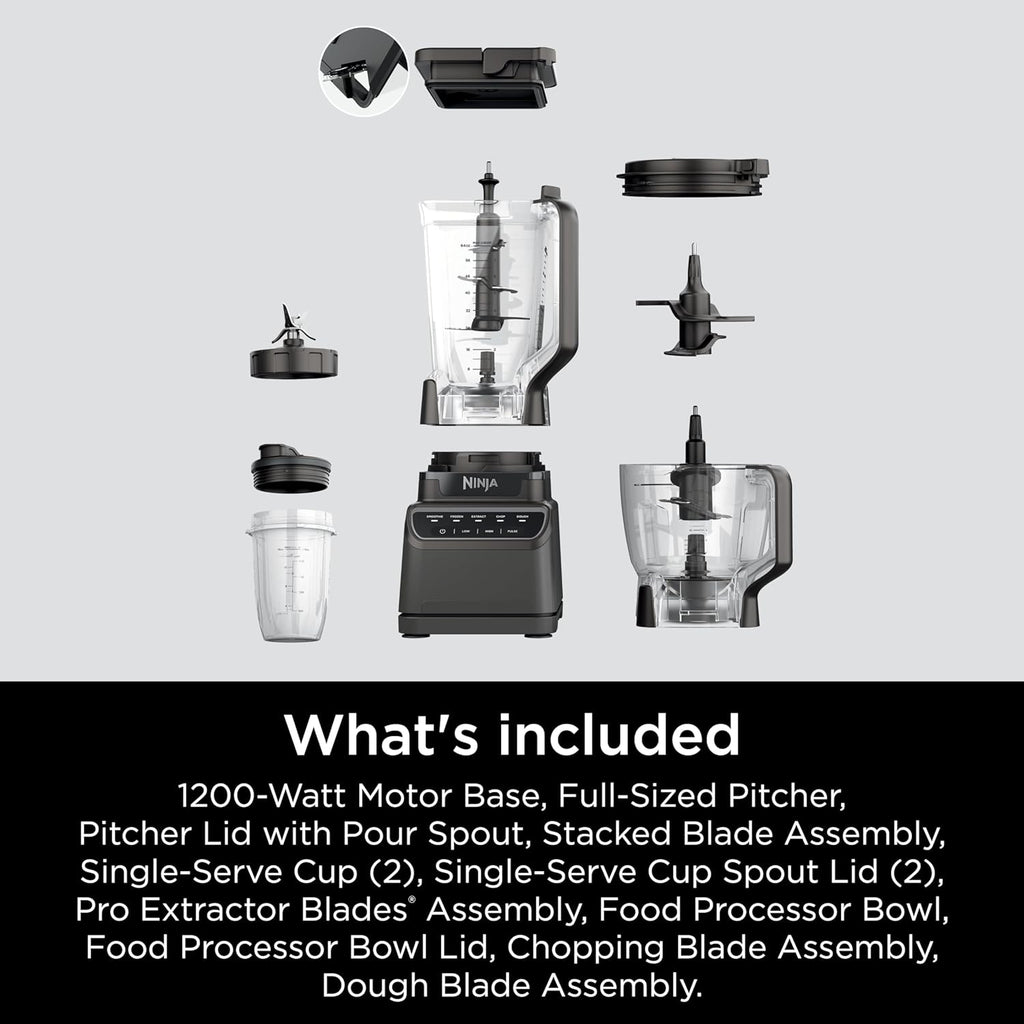 2026 2025 Ninja Mega Kitchen System, 1500W, Blender XL 72 oz et Robot Culinaire 8 Tasses avec (2) Gobelets To-Go 16 oz, Technologie Total Crushing - Smoothies, Glace Pilée, Purées, Pâte & Plus, Noir, BL770
