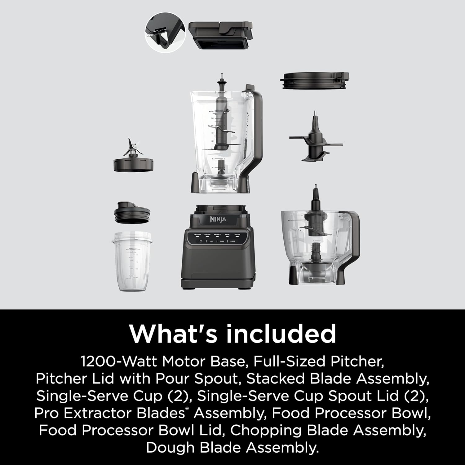 2026 2025 Ninja Mega Kitchen System, 1500W, Blender XL 72 oz et Robot Culinaire 8 Tasses avec (2) Gobelets To-Go 16 oz, Technologie Total Crushing - Smoothies, Glace Pilée, Purées, Pâte & Plus, Noir, BL770