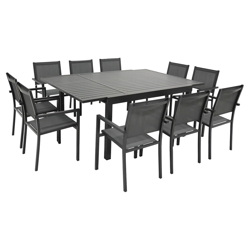 2026 Salon de jardin extensible 10 places de 140/200cm en textilène gris - aluminium anthracite VENEZIA Happy Garden