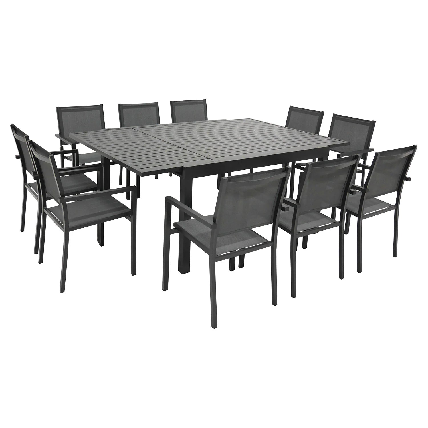 2026 Salon de jardin extensible 10 places de 140/200cm en textilène gris - aluminium anthracite VENEZIA Happy Garden