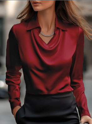 Chemisier fluide cowl neck satin élégant manches longues bureau pour femme