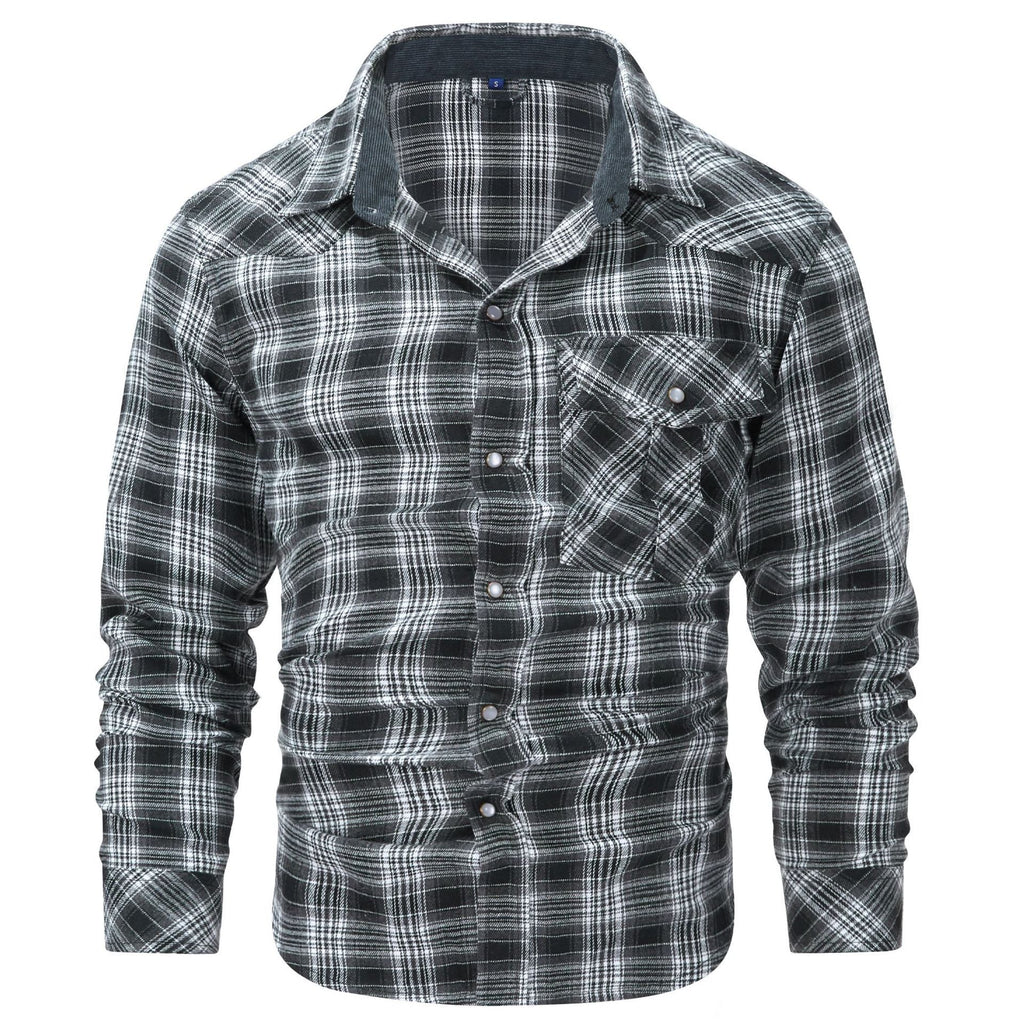 Men's Retro Western Plaid Flannel Pearl Snap Western Style Shirt - LAKD London
