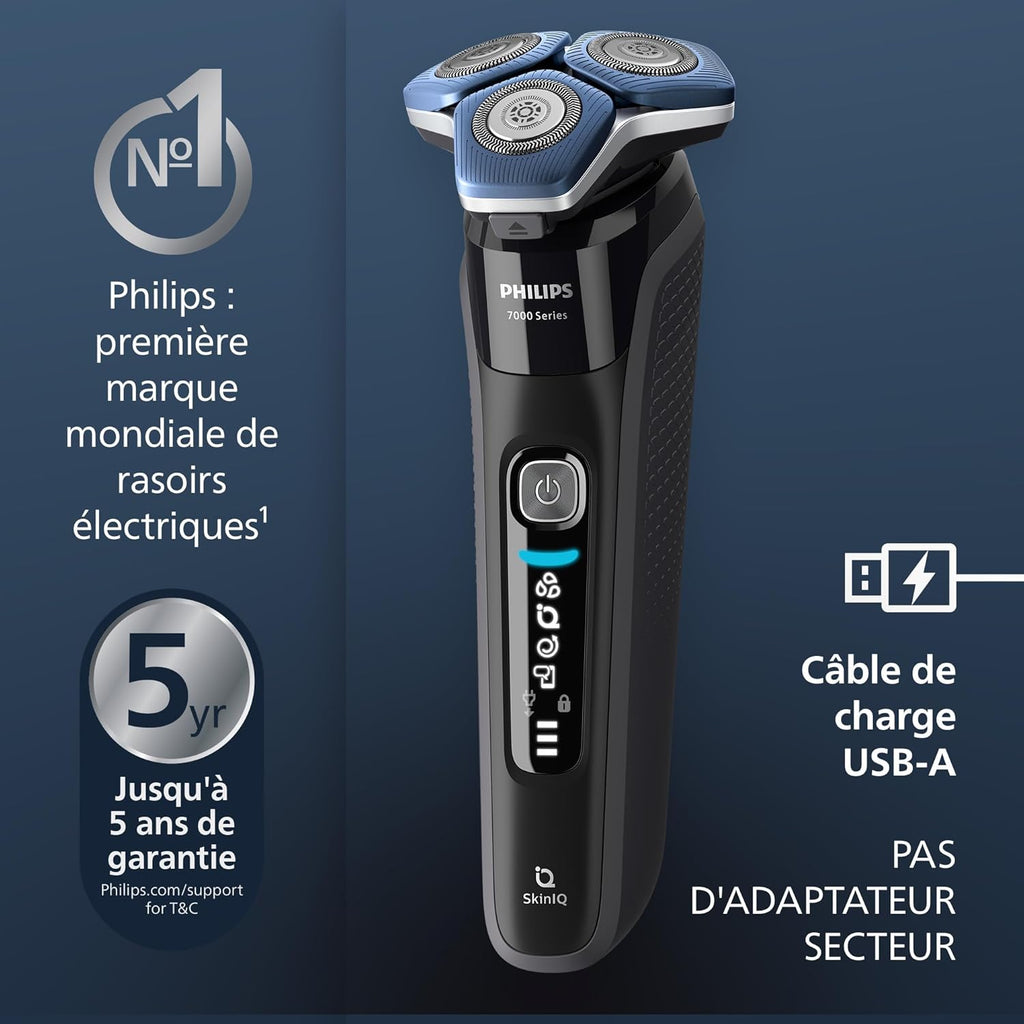2026 2025 Rasoir Électrique pour Hommes Philips Wet & Dry Series 7000 avec Tondeuse Rétractable, Support de Charge, Étui de Voyage et Cartouche Quick Clean (Modèle S7886/55)