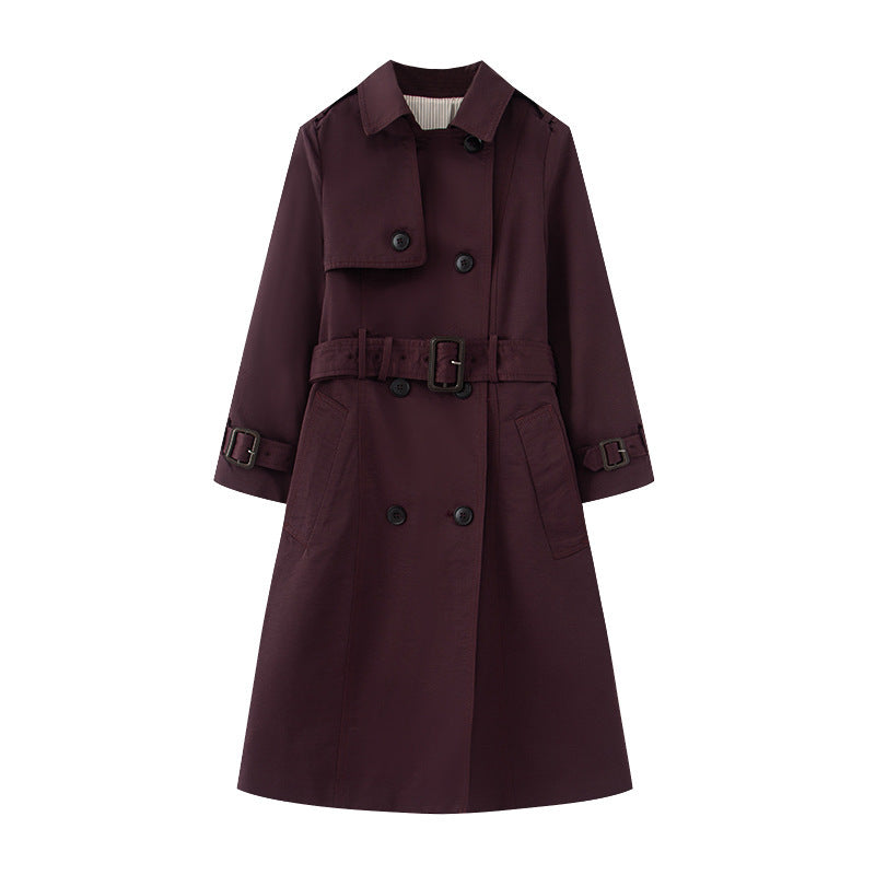 Trench-coat mi-long longueur style britannique élégant hiver classique pour femme