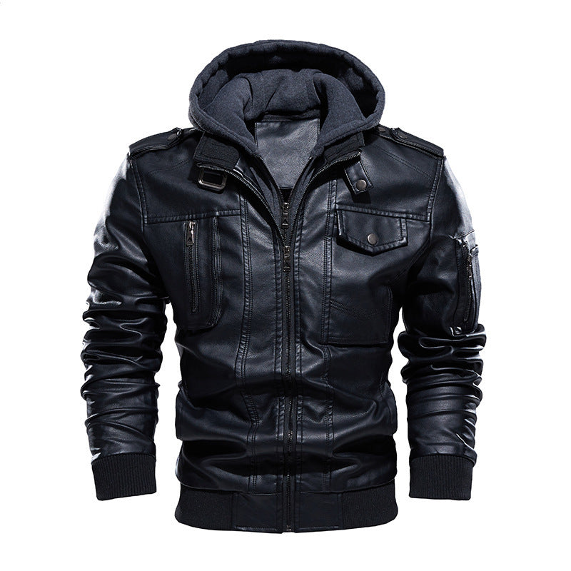 Veste vintage à capuche en cuir doux en velours doublure pour homme