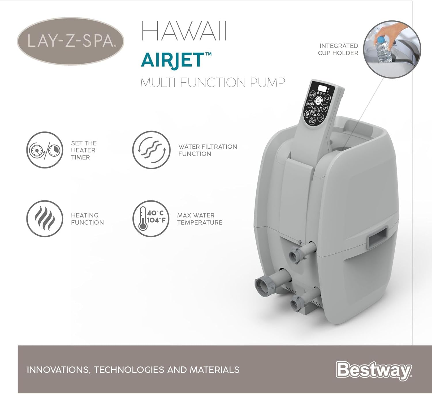 2026 Spa gonflable rond BESTWAY Lay-Z-Spa® Miami Airjet™ 2 - 4 personnes