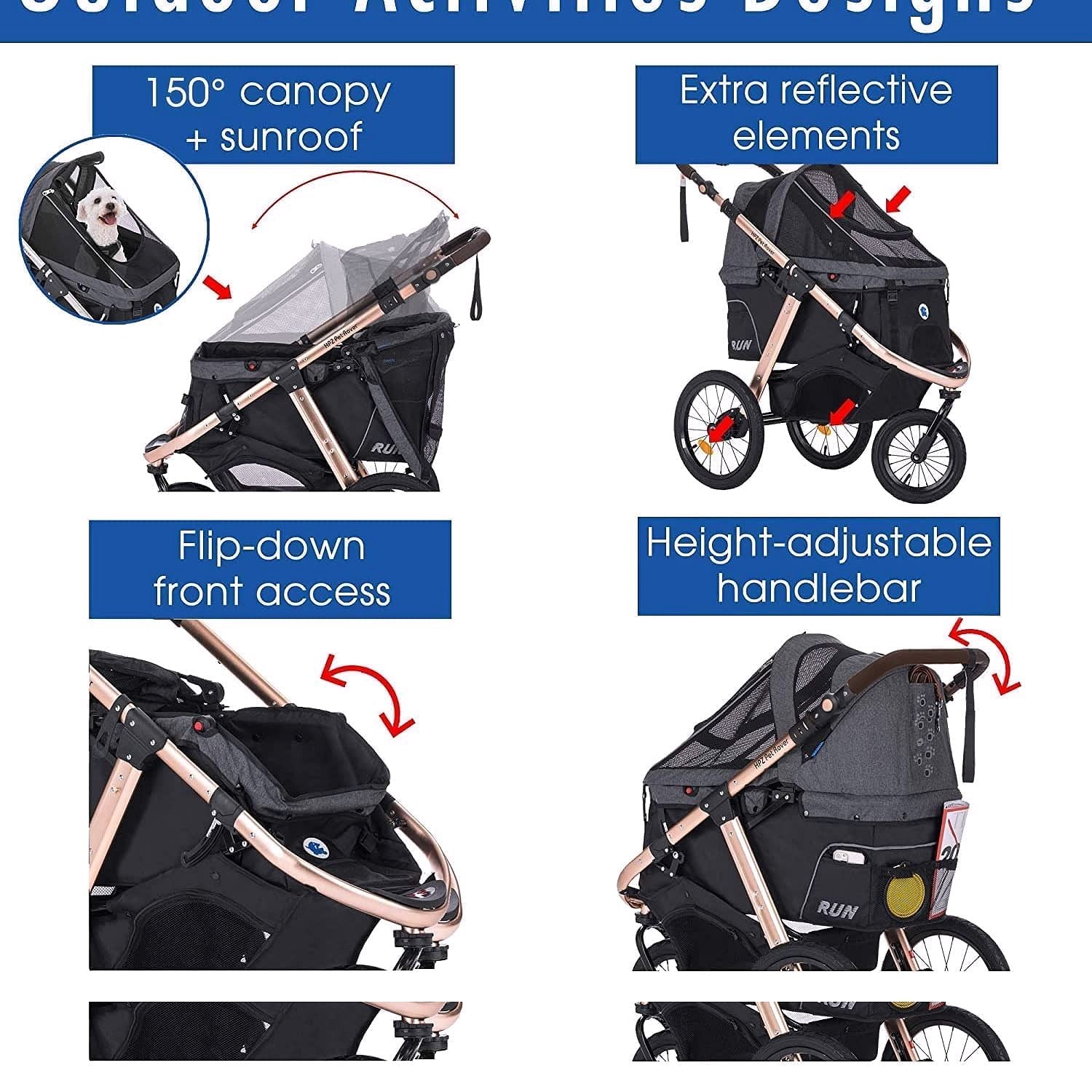 2026 Buggy de jogging sportif pour animaux avec roues en caoutchouc confort