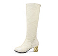 Women's Round Toe Stitching Lace Back Zip Chunky Heel Boots - LAKD London
