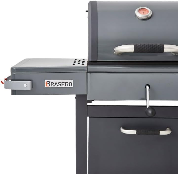 2026 Barbecue Bi-Energy Gun Metal XL - Barbecue Charbon et Plancha 60 x 42 cm à gaz avec brûleur latéral -12,95 KW
