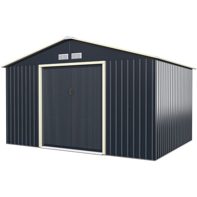 2026 Abri de Jardin en Métal & Extension 10.85㎡ avec 2 Portes Coulissantes Verrouillables 4 Trous d’Aération Gris pour Vélo