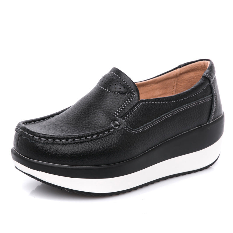 Chaussures en cuir véritable épais soled plateforme décontracté pour femme