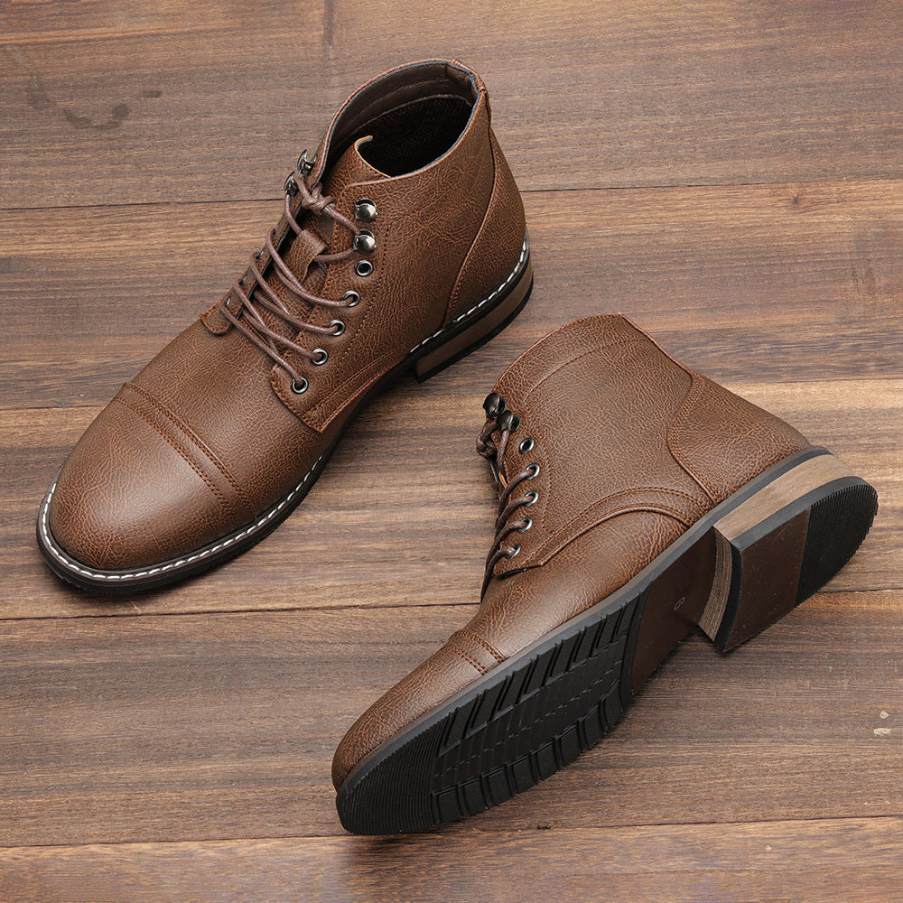 Bottines vintage décontracté en cuir à lacets cheville semelle rigide pour homme